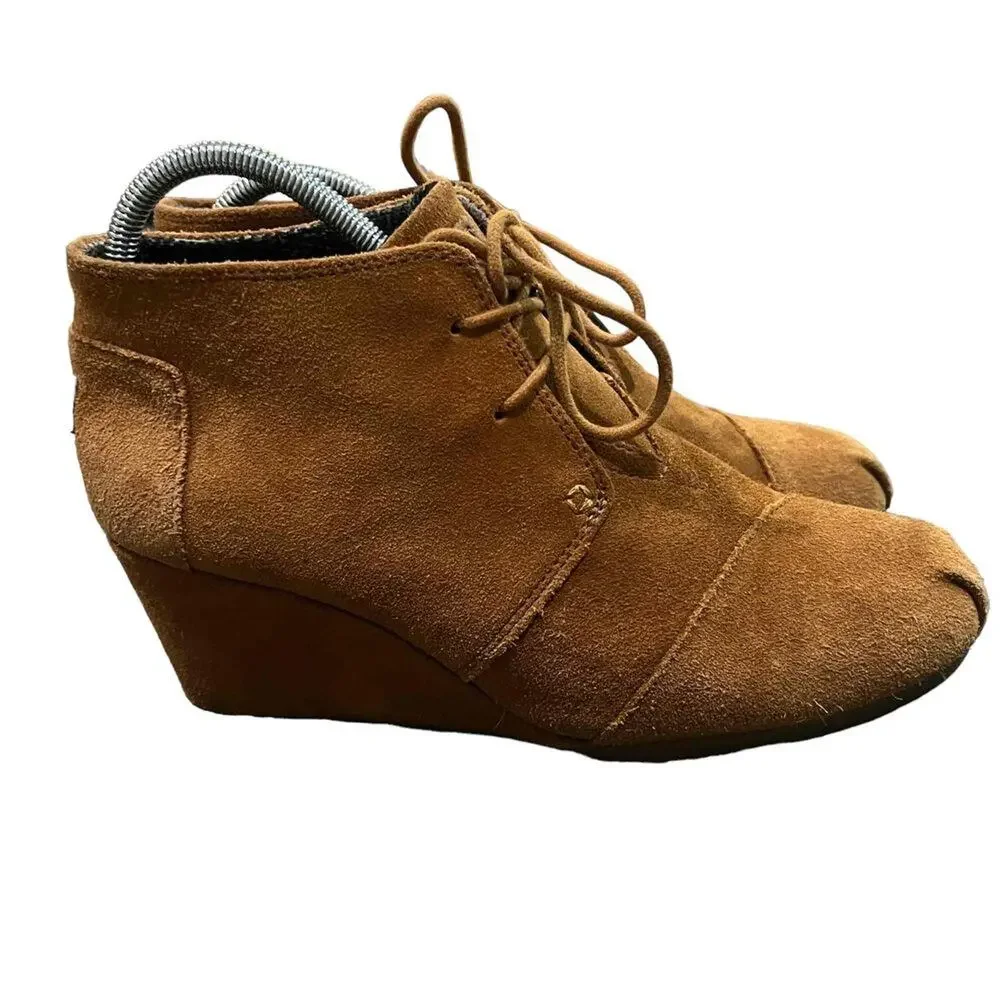 TOMS Desert Wedge Lace-Up‎ Ankle Booties Womens Size 10 Brown Hidden Wedge